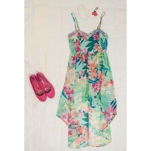 Mint Green/Blue High Low Hawaiian Tropical Dress
